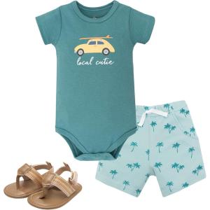 image:imageHudson Baby Unisex Baby Cotton Bodysuit Shorts and Shoe SetSurf Car Local Cutie