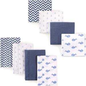 image:imageHudson Baby Unisex Baby Cotton Flannel Burp Cloths and Receiving Blankets 8Piece Hedgehog One SizeBlue Whale