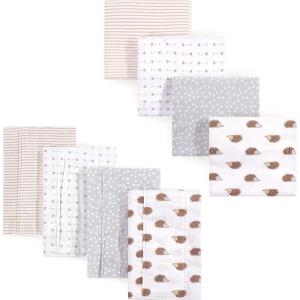 image:imageHudson Baby Unisex Baby Cotton Flannel Burp Cloths and Receiving Blankets 8Piece Hedgehog One SizeHedgehog
