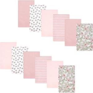 image:imageHudson Baby Unisex Baby Cotton Polyester Flannel Burp Cloths Bundle 12PackSoft Pink Floral