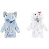 image:imageHudson Baby Boy Plush Animal Face Bathrobe 2Pack Handsome Bear Gray PlaidBlue Elephant Bunny