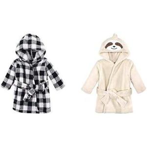image:imageHudson Baby Boy Plush Animal Face Bathrobe 2Pack Handsome Bear Gray PlaidBlack Plaid Sloth
