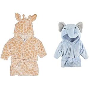 image:imageHudson Baby Boy Plush Animal Face Bathrobe 2Pack Handsome Bear Gray PlaidBlue Elephant Giraffe