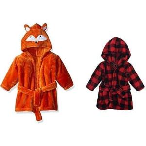 image:imageHudson Baby Boy Plush Animal Face Bathrobe 2Pack Handsome Bear Gray PlaidFox Red Black Plaid
