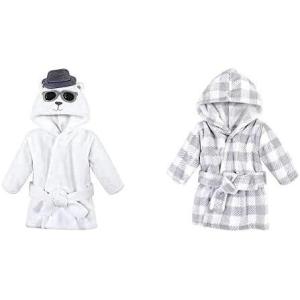 image:imageHudson Baby Boy Plush Animal Face Bathrobe 2Pack Handsome Bear Gray PlaidHandsome Bear Gray Plaid