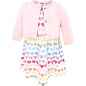image:imageHudson Baby Toddler and Girls Cotton Dress and Cardigan SetCascading Hearts