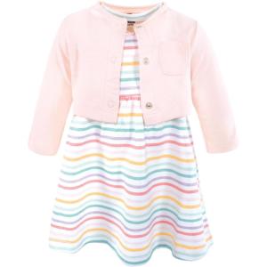 image:imageHudson Baby Toddler and Girls Cotton Dress and Cardigan SetHappy Stripe