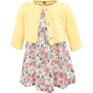 image:imageHudson Baby Toddler and Girls Cotton Dress and Cardigan SetPink Yellow Pretty Floral