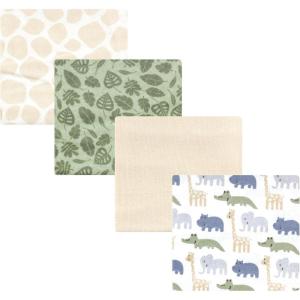 image:imageHudson Baby Unisex Baby Cotton Polyester Flannel Receiving Blankets 4PackWild Leaf Safari
