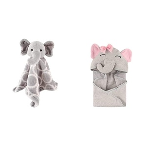 image:imageHudson Baby Animal Face Security Blanket Elephant and Cotton Animal Face Hooded Towel Pretty ElephantElephant