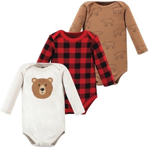 image:imageHudson Baby Basics Infant Boys Essential Long Sleeve Bodysuits 3PackWoodland Cub