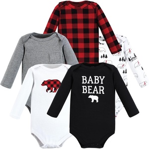 image:imageHudson Baby Basics Infant Boys Cozy Long Sleeve Bodysuits 5PackWoodland Bear Plaid