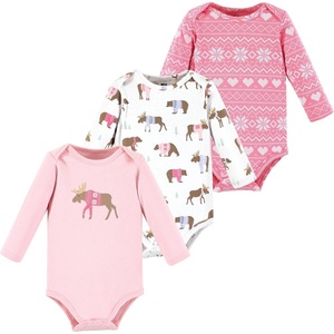 image:imageHudson Baby Basics Infant Girls Essential Long Sleeve Bodysuits 3PackBerry Woodland Friends