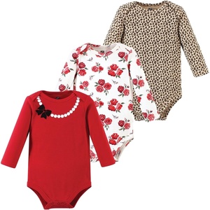 image:imageHudson Baby Basics Infant Girls Essential Long Sleeve Bodysuits 3PackCrimson Bloom