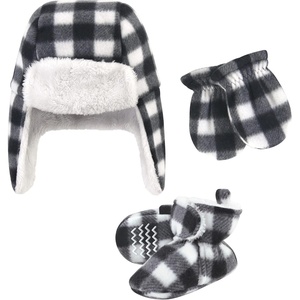 image:imageHudson Baby Baby Hudson Baby Unisex Baby Trapper Hat Mitten and Bootie SetBlack White Plaid