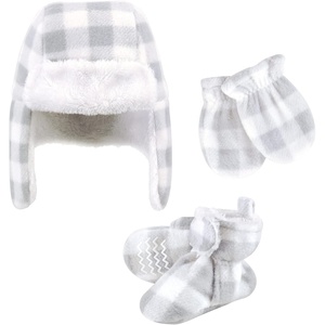 image:imageHudson Baby Baby Hudson Baby Unisex Baby Trapper Hat Mitten and Bootie SetGray White Plaid