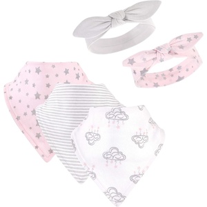 image:imageHudson Baby Unisex Baby Cotton Bib and Headband SetCloud Mobile Pink