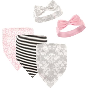 image:imageHudson Baby Unisex Baby Cotton Bib and Headband SetDamask