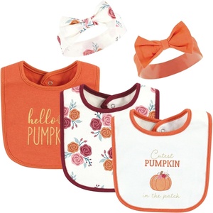 image:imageHudson Baby Unisex Baby Cotton Bib and Headband SetPink Cutest Pumpkin