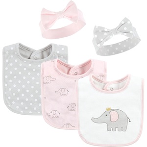 image:imageHudson Baby Unisex Baby Cotton Bib and Headband SetPink Gray Elephant