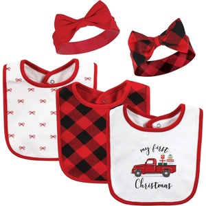 image:imageHudson Baby Unisex Baby Cotton Bib and Headband SetRed Truck Bows