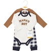 image:imageHudson Baby Unisex Baby Cotton Bodysuit and Pant Set Bonita Long Sleeve 1218 MonthsBrown Navy Mamas Boy Longsleeve