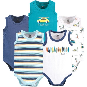 image:imageHudson Baby Basics Unisex Baby 5Pack Sleeveless Baby BodysuitsSurf Adventure