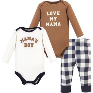 image:imageHudson Baby Unisex Baby Cotton Bodysuit and Pant Set Bonita Long Sleeve 1218 MonthsBrown Navy Mamas Boy Longsleeve