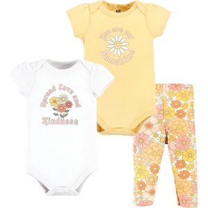 image:imageHudson Baby Unisex Baby Cotton Bodysuit and Pant Set Bonita Long Sleeve 1218 MonthsPeace Love Flowers Short Sleeve