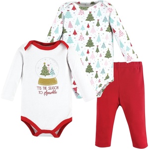 image:imageHudson Baby Unisex Baby Cotton Bodysuit and Pant Set Bonita Long Sleeve 1218 MonthsRed Sparkle Trees