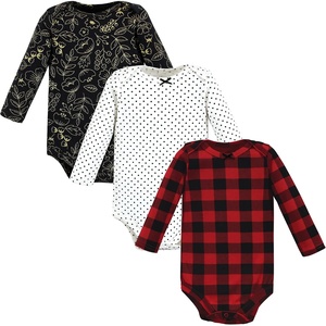 image:imageHudson Baby Baby Girls Cotton Longsleeve Bodysuits 3packBuffalo Plaid Gold