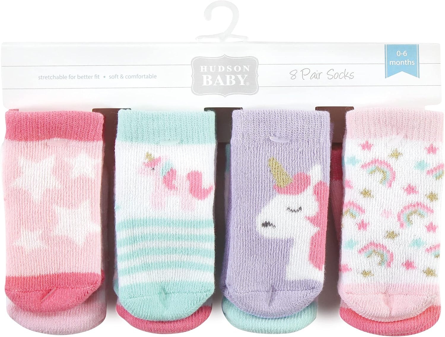 image:imageHudson Baby Baby 8pack Cotton Rich Newborn and Terry SocksMulticolor Unicorn