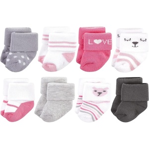 image:imageHudson Baby Baby 8pack Cotton Rich Newborn and Terry SocksBear Girl 8pack