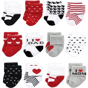 image:imageHudson Baby Baby 8pack Cotton Rich Newborn and Terry SocksMom and Dad Girl Red Black 12pack
