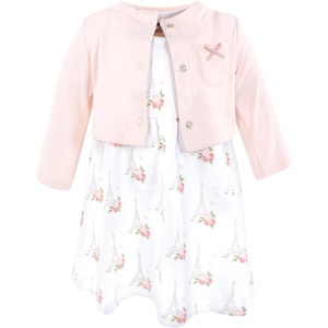 image:imageHudson Baby Infant and Toddler Girls Cotton Dress and Cardigan SetBonjour Paris