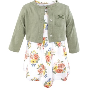 image:imageHudson Baby Infant and Toddler Girls Cotton Dress and Cardigan SetGolden Bouquet