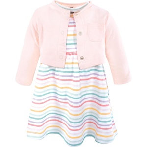 image:imageHudson Baby Infant and Toddler Girls Cotton Dress and Cardigan SetHappy Stripe