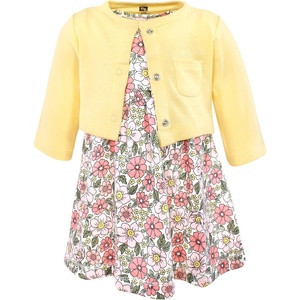 image:imageHudson Baby Infant and Toddler Girls Cotton Dress and Cardigan SetPink Yellow Pretty Floral