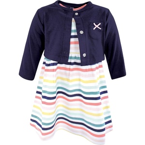 image:imageHudson Baby Infant and Toddler Girls Cotton Dress and Cardigan SetSunset Stripe