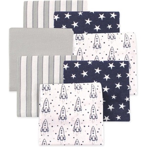 image:imageLittle Treasure Luvable Friends Cotton Poly Flannel Receiving Blankets Multipack Pink Garden 30x30 inchesBlue Rocket Ship