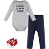 image:imageHudson Baby Unisex Baby Cotton LongSleeve Bodysuit Pant and Shoe SetLove Mom Dad