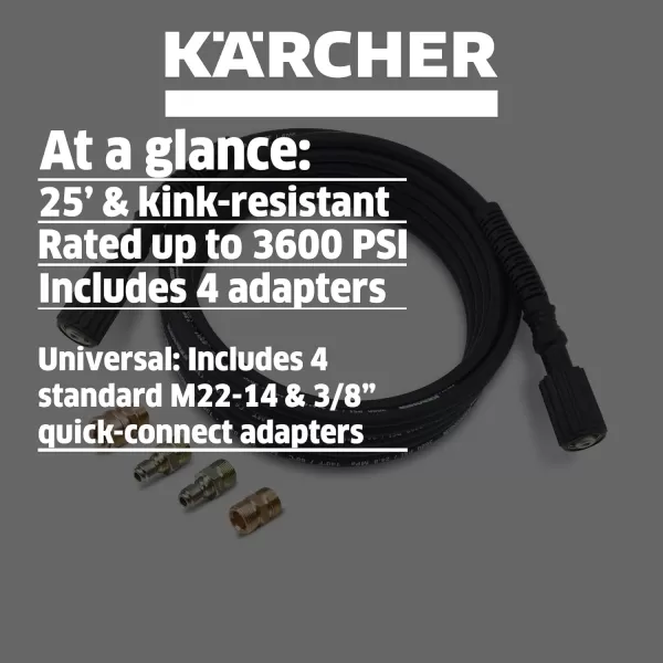 Kärcher - 25' High Pressure Replacement/Extension Hose for Pressure Washers - 3600 PSI - Adapters Included - Quick Connect/M22