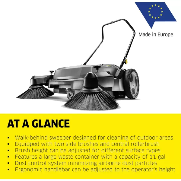 Kärcher Commercial Push Sweeper with Two Sided Bristle Brushes 12 Gallon - 38.5" Working Width - Perfect for Dry and Wet Conditions - Professional Outdoor Sweeper - KM 70/20 C 2SB