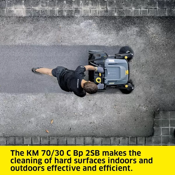Kärcher Commercial Push Sweeper with Two Sided Bristle Brushes 12 Gallon - 38.5" Working Width - Perfect for Dry and Wet Conditions - Professional Outdoor Sweeper - KM 70/20 C 2SB