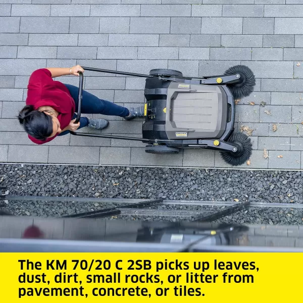 Kärcher Commercial Push Sweeper with Two Sided Bristle Brushes 12 Gallon - 38.5" Working Width - Perfect for Dry and Wet Conditions - Professional Outdoor Sweeper - KM 70/20 C 2SB