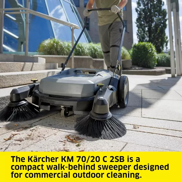 Kärcher Commercial Push Sweeper with Two Sided Bristle Brushes 12 Gallon - 38.5" Working Width - Perfect for Dry and Wet Conditions - Professional Outdoor Sweeper - KM 70/20 C 2SB