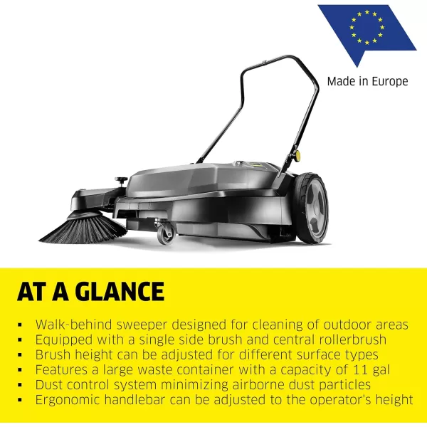 Kärcher Commercial Push Sweeper with Two Sided Bristle Brushes 12 Gallon - 38.5" Working Width - Perfect for Dry and Wet Conditions - Professional Outdoor Sweeper - KM 70/20 C 2SB