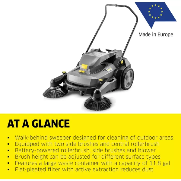 Kärcher Commercial Push Sweeper with Two Sided Bristle Brushes 12 Gallon - 38.5" Working Width - Perfect for Dry and Wet Conditions - Professional Outdoor Sweeper - KM 70/20 C 2SB