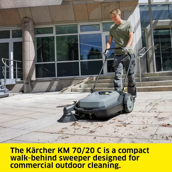 Kärcher Commercial Push Sweeper with Two Sided Bristle Brushes 12 Gallon - 38.5" Working Width - Perfect for Dry and Wet Conditions - Professional Outdoor Sweeper - KM 70/20 C 2SB