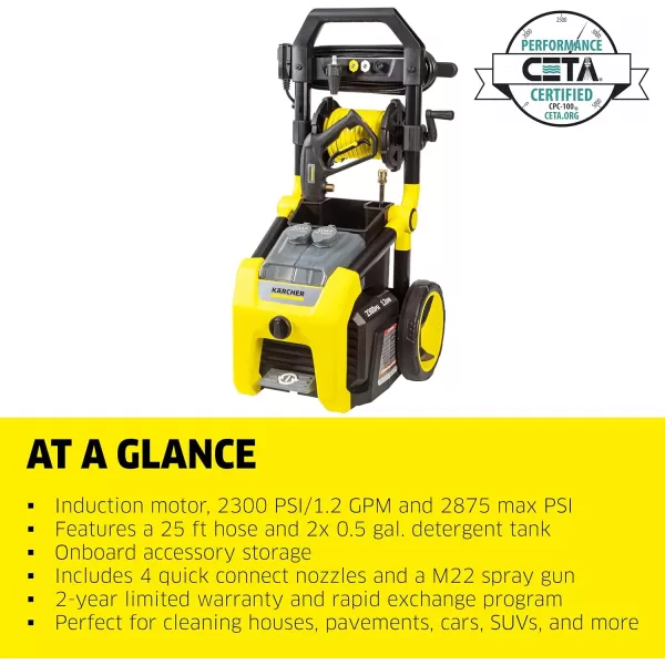 Kärcher K2300PS Max 2875 PSI Electric Pressure Washer with 4 Spray Nozzles - Great for cleaning Cars, Siding, Driveways, Fencing and more - 1.2 GPM